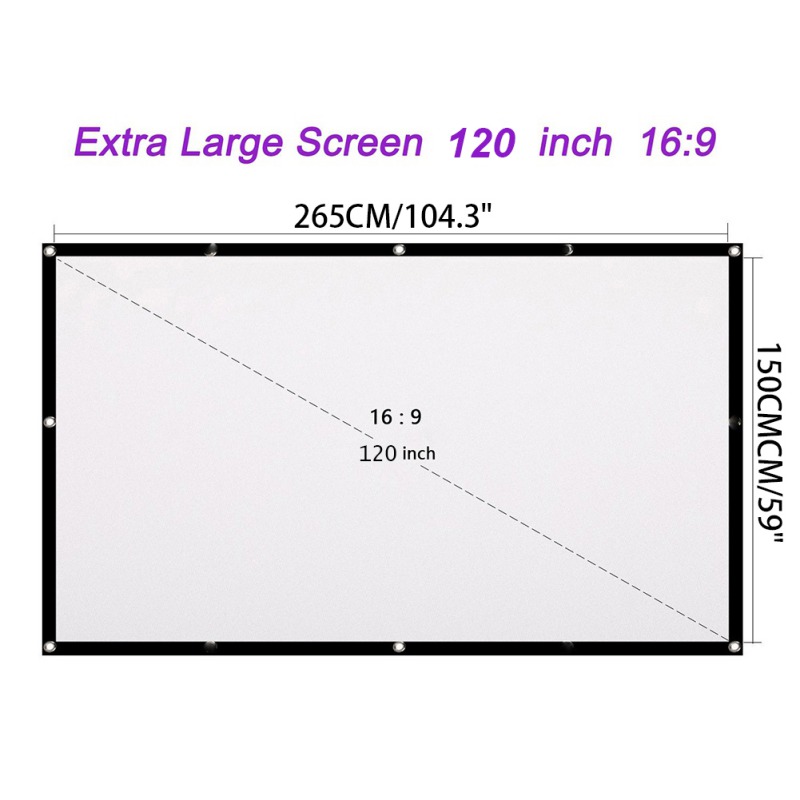 Projector Screen 150 Inch 16:9 Outdoor Portable Movie Screen Support Front and Rear Projection 